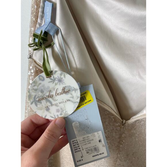 NWT Antonio Melani Beige Sequin Midi Skirt Sz 6 - Picture 3 of 4